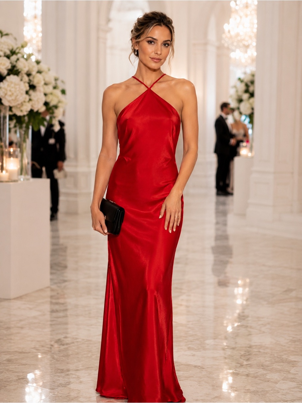 STAUD Cubism Red Rose Halter Maxi Gown NWT Formal Dress Size L - Picture 8 of 8